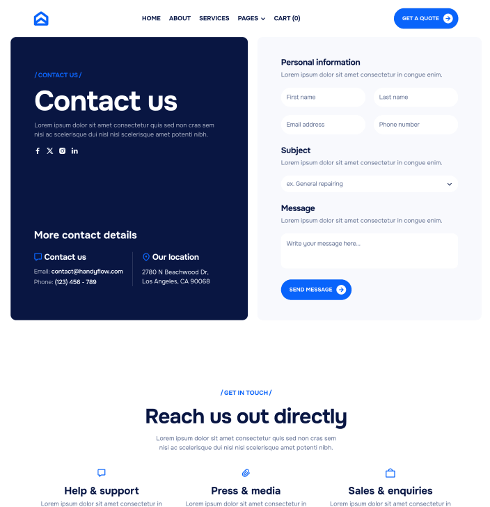 Handyflow X - Contact V1 Main Page - Handyman Webflow Template | BRIX Templates
