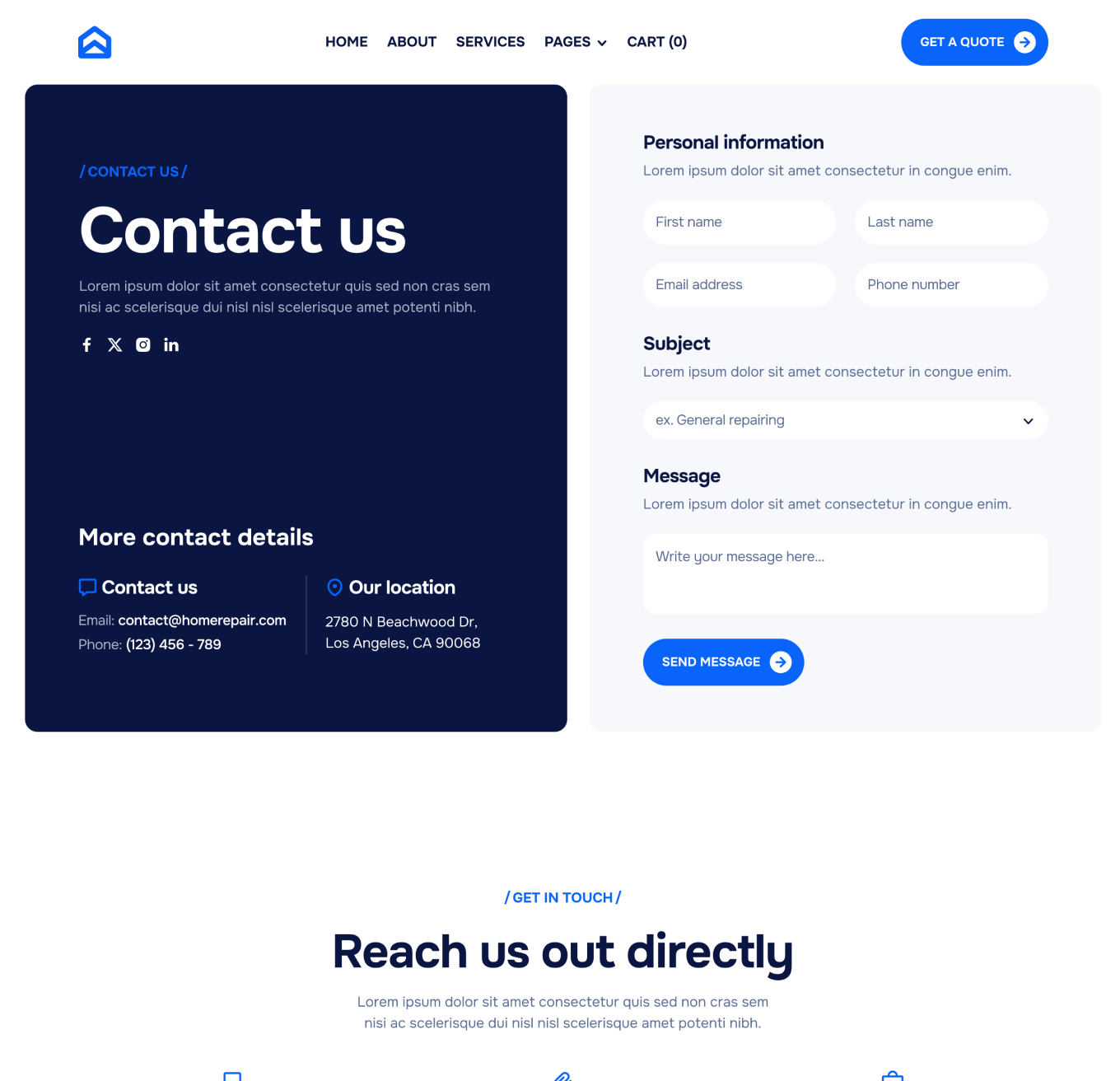 Homerepair X - Contact V1 Hero Page - Handyman Webflow Template